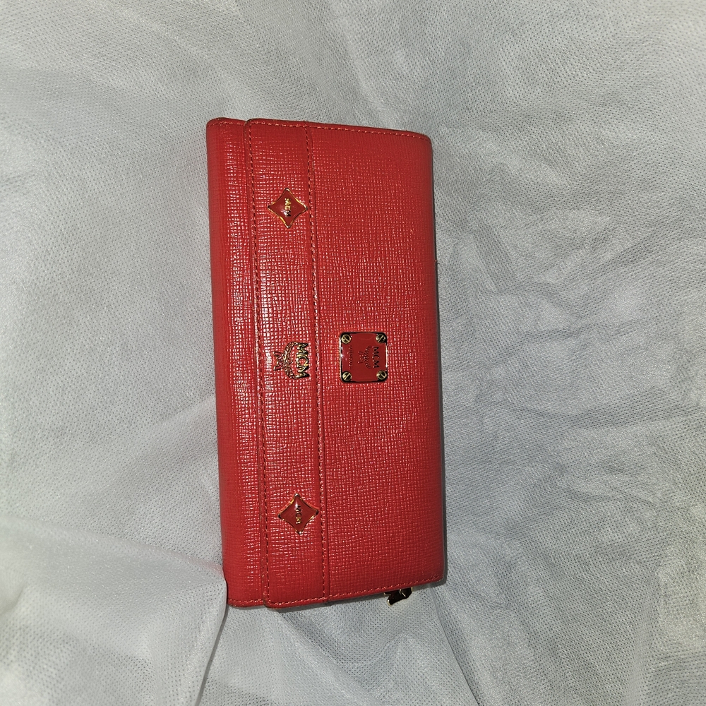 MCM Red Women's Wallet with Gold Accents